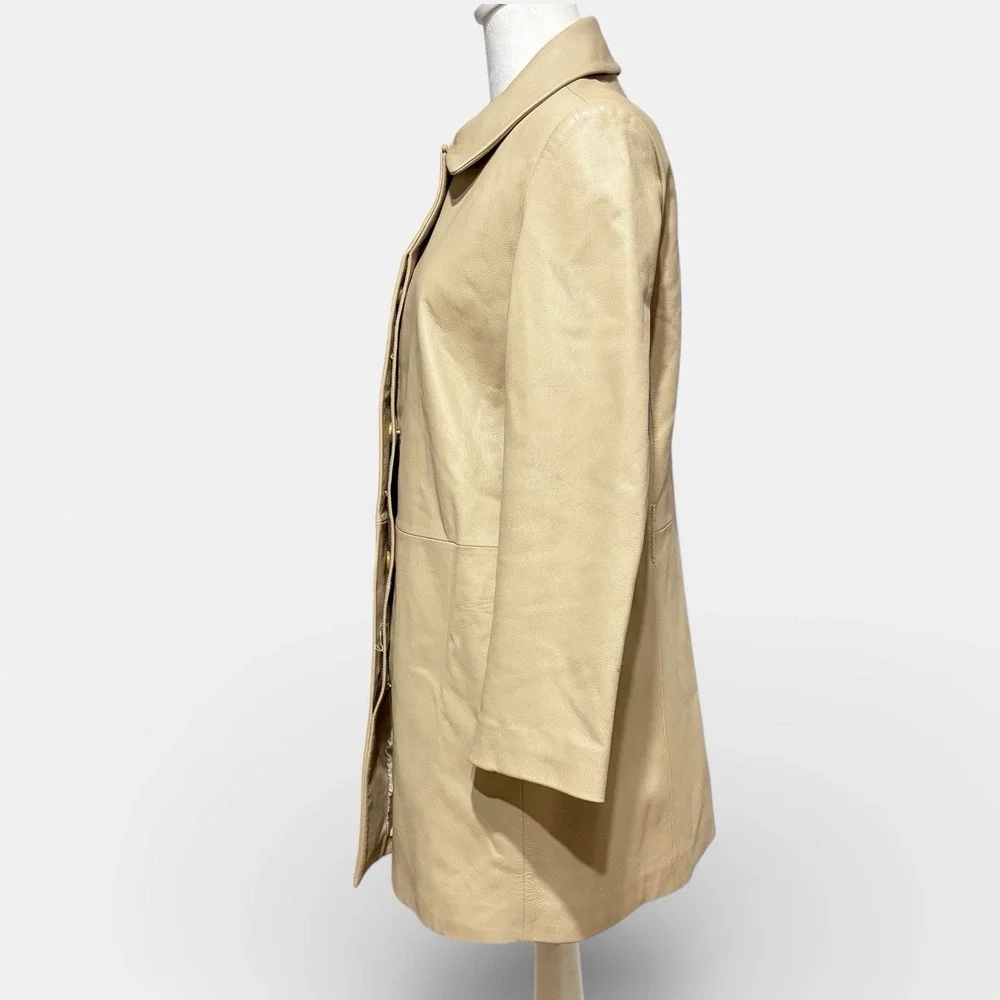 Vintage Ilda Park Choon Moo Leather Coat Cream Beige Mid Length‎ Small